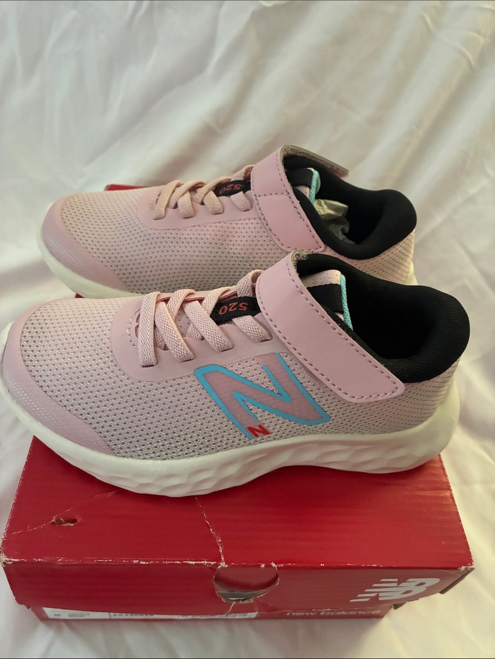 New Balance Kids Pink and Blue Logo Kids Sneakers 520v8 Bungee Lace in size 11/M